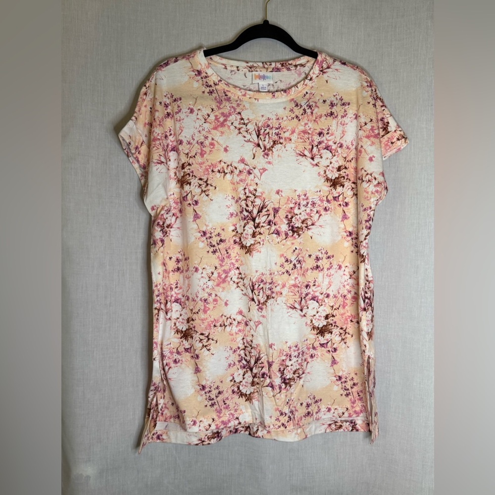 LuLaRoe Cream and Pink Floral Leah